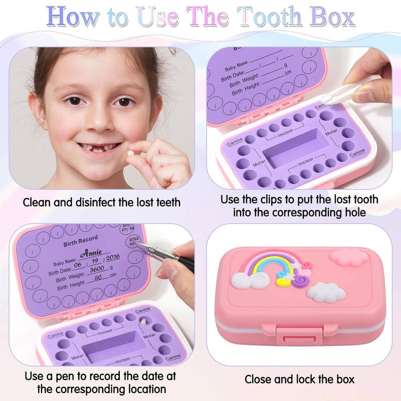 Caffox 2 Pack Tooth Holders for Kids Keepsake, Tooth Fairy Box, First Tooth Keepsake Box, Tooth Collection Container Boxes for Lost Teeth for Kids, Baby Teeth Saver Storage Case (Rainbow and Dinosaur) - Image 5